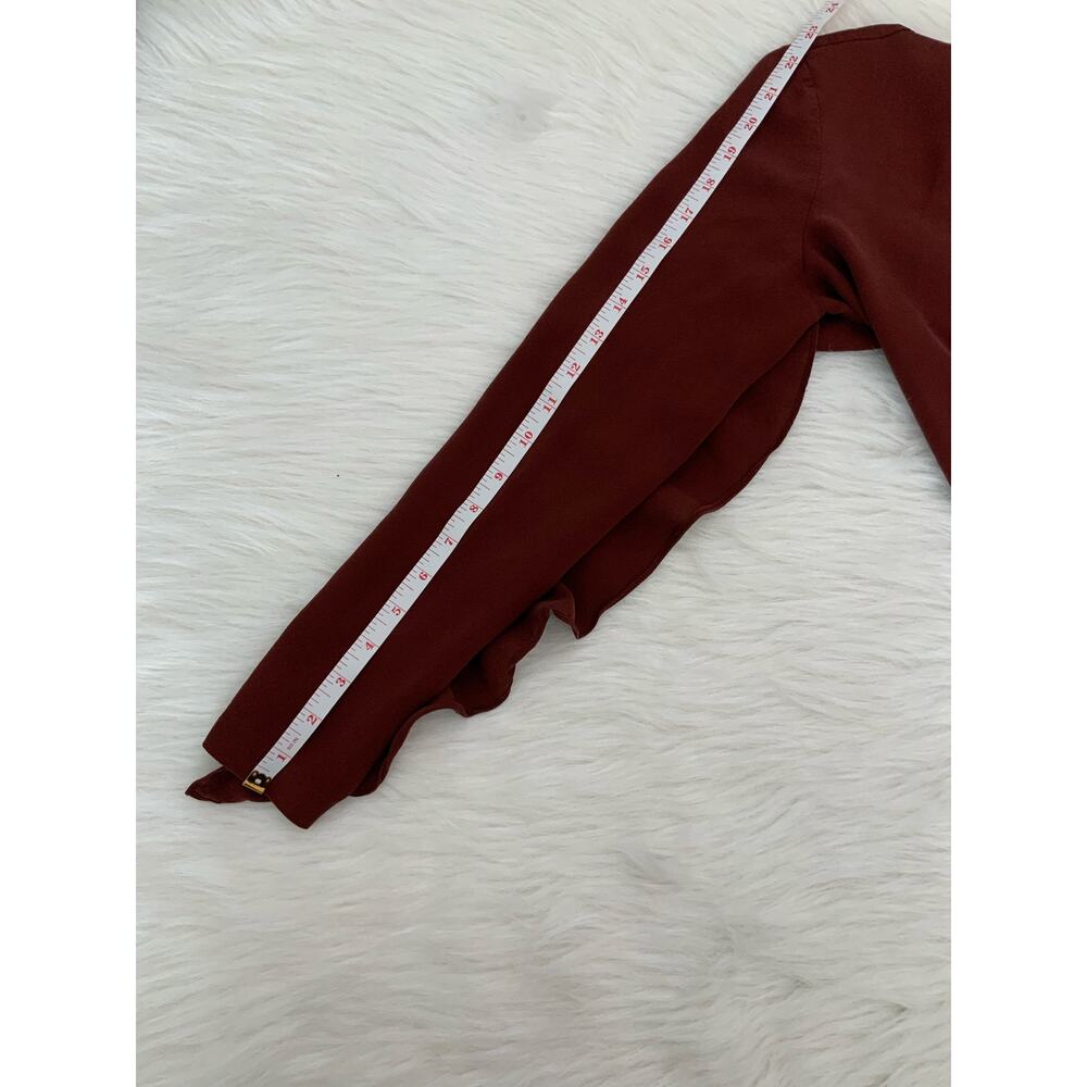 A.L.C Sally Open Back Ruffle Sleeve Silk Crepe Top Bordeaux Blouse Size 2 XS - Picture 12 of 12